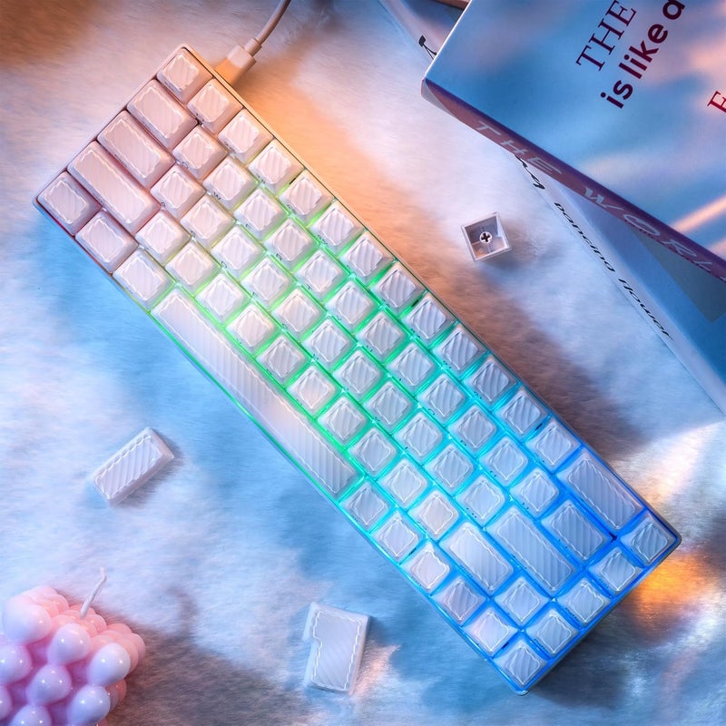 HITIME أغطية مفاتيح XVX، أغطية مفاتيح جليدية كريستالية 75 65 60 100 بالمئة، أغطية مفاتيح بيضاء مطبوعة جانبيًا للتخطيط ANSI/ISO 61/68/84/87/98/104 للوحة مفاتيح ميكانيكية للألعاب، ملف OEM 136 مفتاحًا - Image 5